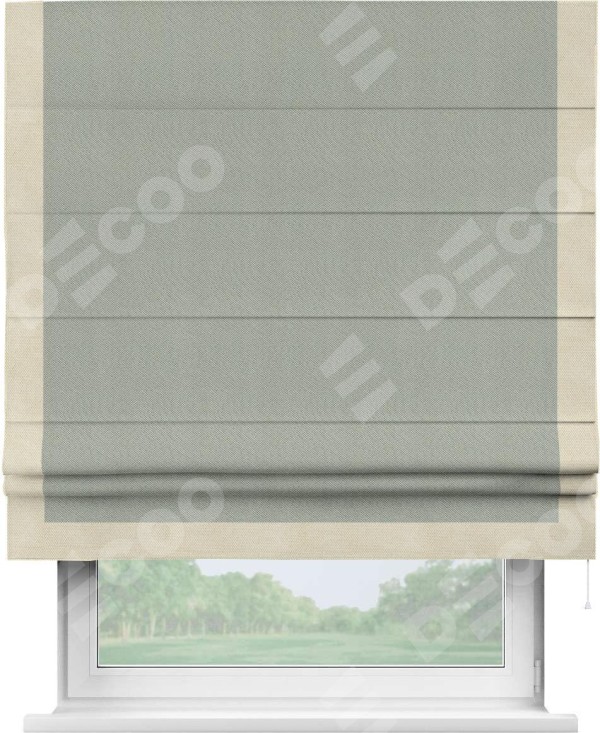 Римская штора «Кортин» с кантом Виктория, тип шторы-для проема, ткань лён димаут, выполнена сером цвете