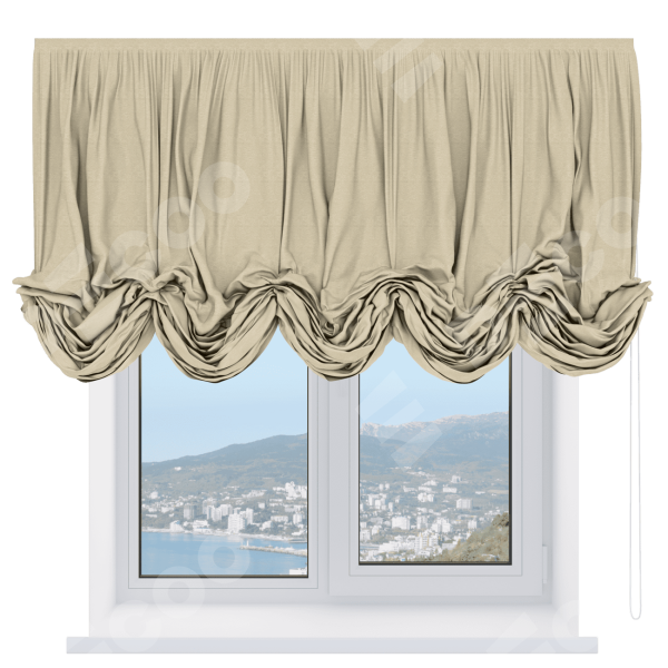 Австрийская штора «Кортин», ткань софт однотонный светло-бежевый