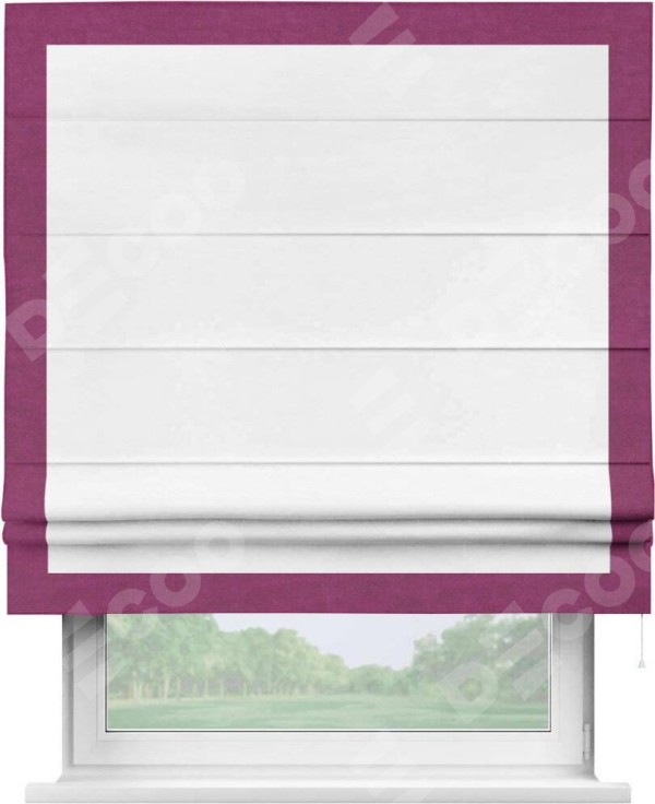 Римская штора «Кортин» с кантом Чесс, для проема, ткань вельвет дымчато-белый