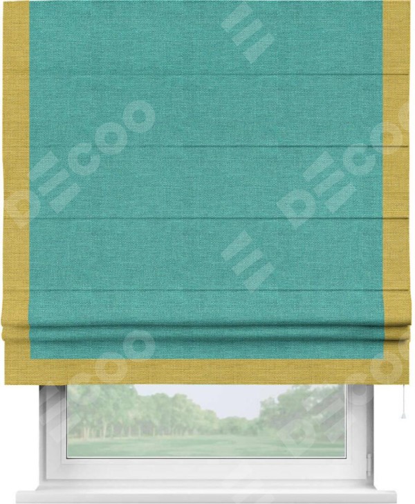 Римская штора «Кортин» с кантом Виктория, для проема, ткань лён изумрудный