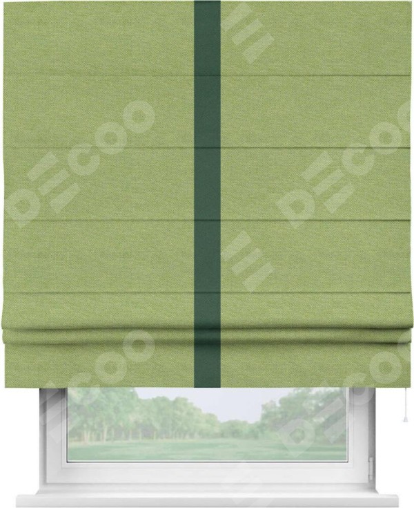 Римская штора «Кортин» с кантом Хайвэй, для проема, ткань лён димаут, салатовый