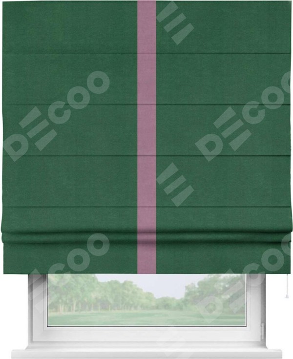 Римская штора «Кортин» с кантом Хайвэй, для проема, ткань вельвет зеленый