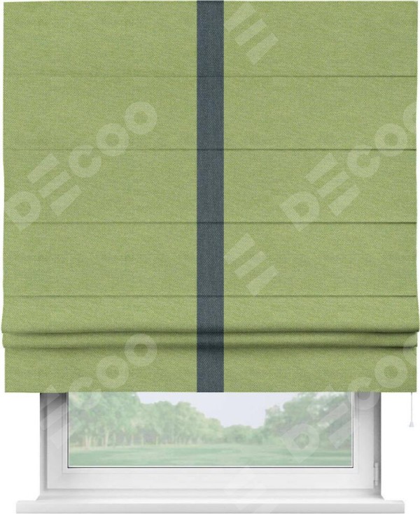Римская штора «Кортин» с кантом Хайвэй, для проема, ткань лён димаут, салатовый