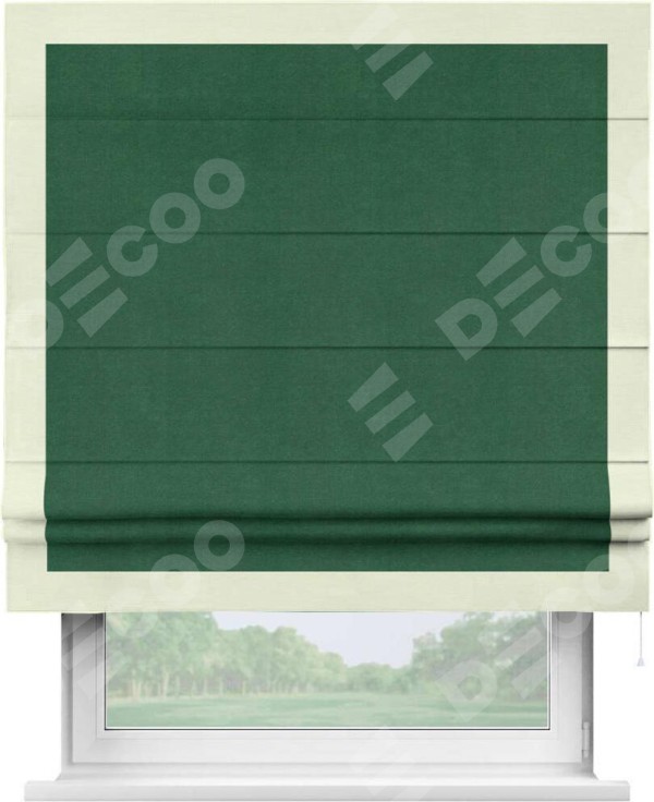 Римская штора «Кортин» с кантом Чесс, для проема, ткань вельвет зеленый