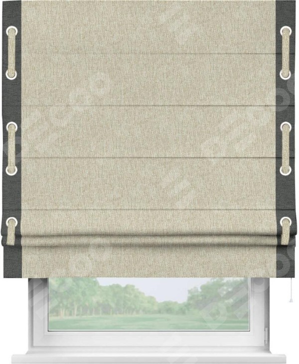 Римская штора «Кортин» с кантом Стрим Дуо (люверсы с пояском), для проема, ткань стиф димаут светло-бежевый
