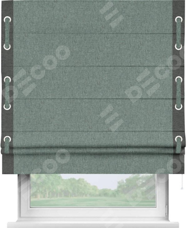 Римская штора «Кортин» с кантом Стрим Дуо (люверсы с пояском), для проема, ткань стиф димаут серо-голубой