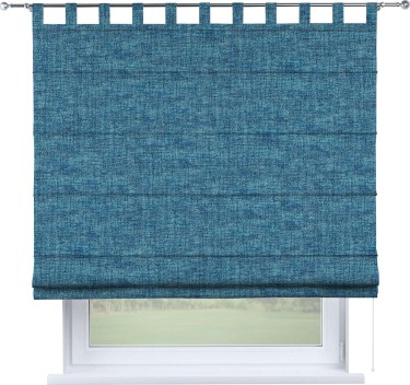 Римская штора «Кортин», рогожка димаут лазурно-синий, на петлях