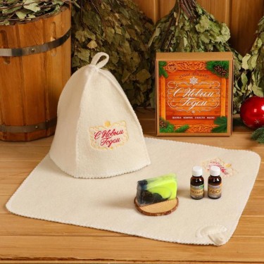 Банный набор "С новым годом" шапка, коврик, 2 масла, мыло