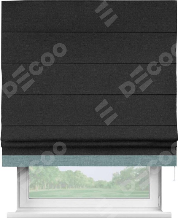 Римская штора «Кортин» с кантом Джестер, для проема, ткань лён черный