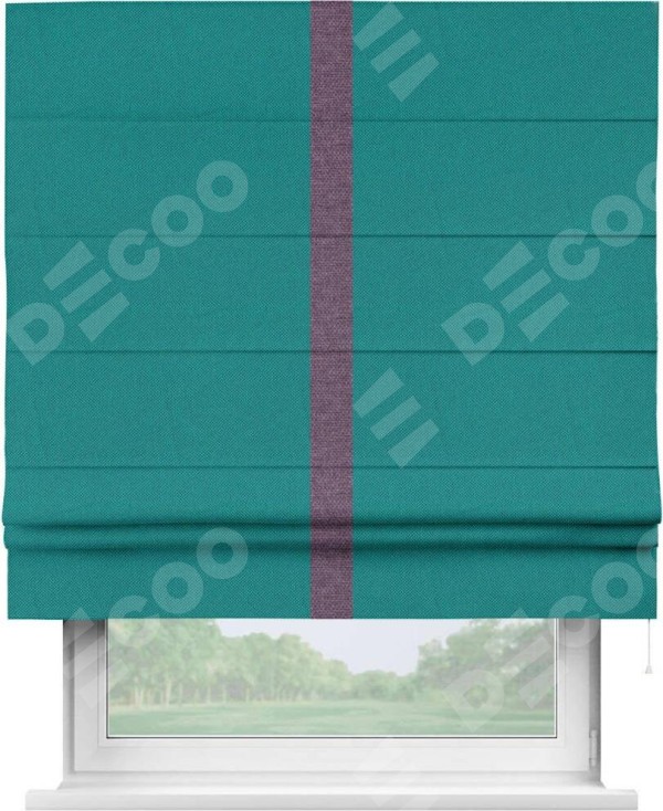 Римская штора «Кортин» с кантом Хайвэй, для проема, ткань лён димаут, тёмно-бирюзовый