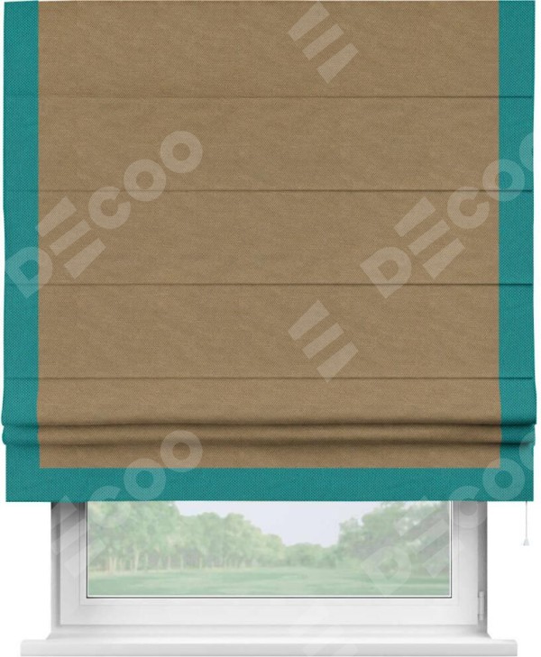 Римская штора «Кортин» с кантом Виктория, для проема, ткань лён димаут, коричневый