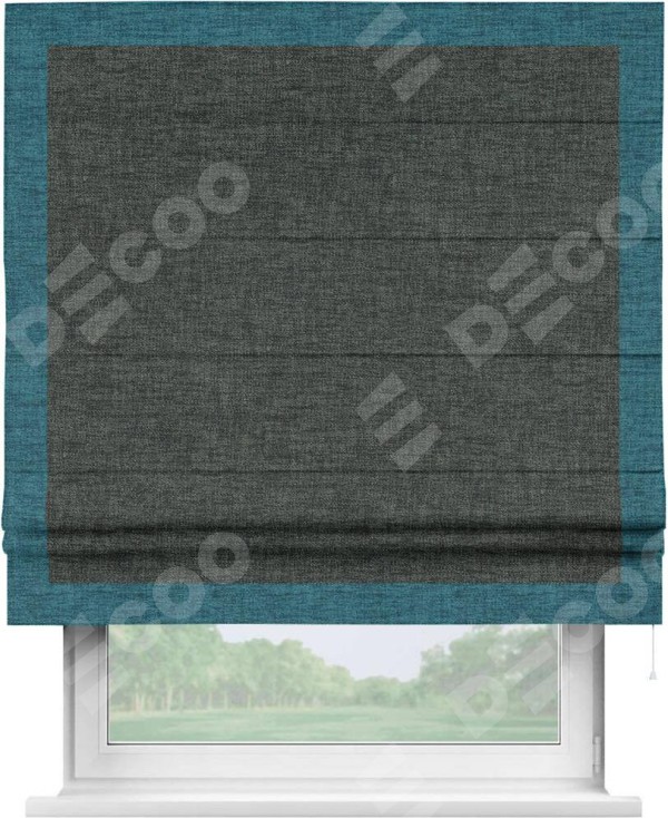 Римская штора «Кортин» с кантом Чесс, для проема, ткань рогожка димаут, графит