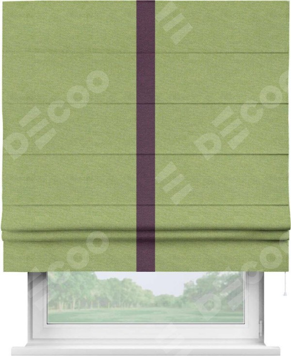 Римская штора «Кортин» с кантом Хайвэй, для проема, ткань лён димаут, салатовый