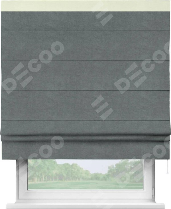 Римская штора «Кортин» с кантом Кинг, для проема, ткань вельвет серый