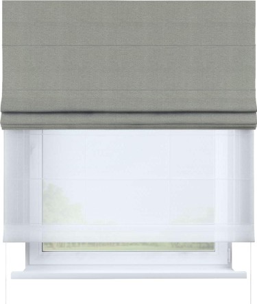 Римская штора «Кортин» день-ночь, ткань лён димаут, тюль, в сером цвете