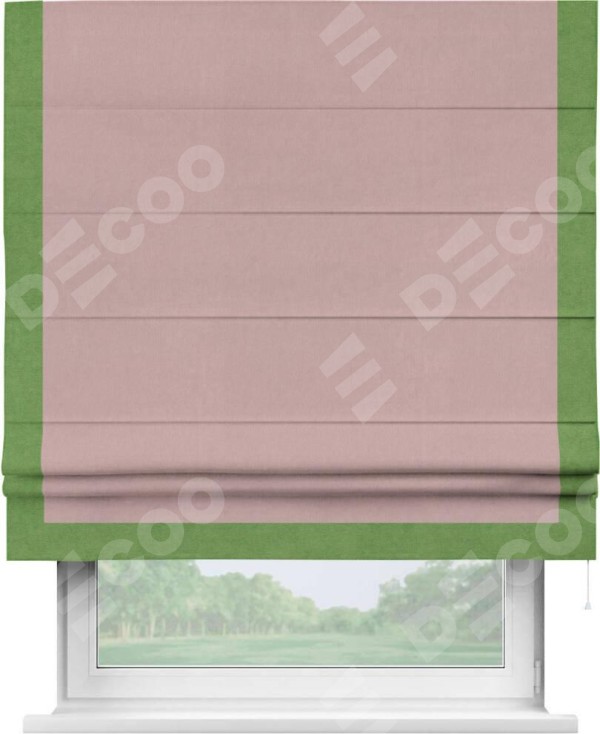 Римская штора «Кортин» с кантом Виктория, для проема, ткань вельвет розовая пудра