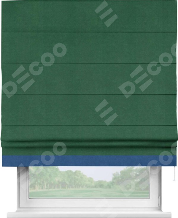 Римская штора «Кортин» с кантом Джестер, для проема, ткань вельвет зеленый