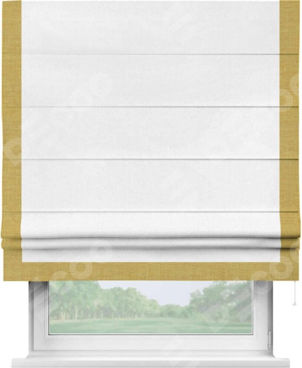 Римская штора «Кортин» с кантом Виктория, для проема, лён цвет белый
