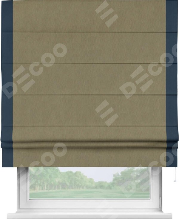 Римская штора «Кортин» с кантом Стрим Дуо, для проема, ткань блэкаут однотонный бежево-золотой