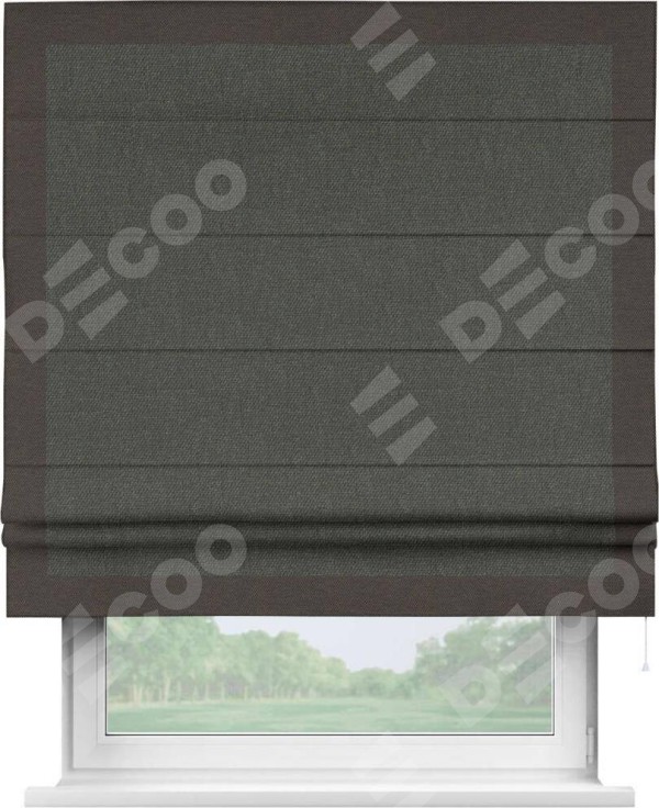 Римская штора «Кортин» с кантом Чесс, для проема, ткань лён димаут, графитово-серый