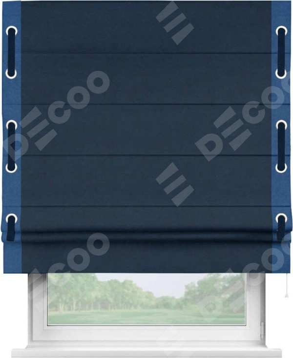 Римская штора «Кортин» с кантом Стрим Дуо (люверсы с пояском), для проема, ткань вельвет темно-синий