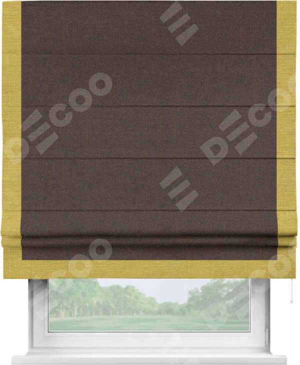 Римская штора «Кортин» с кантом Виктория, для проема, ткань лён коричневый