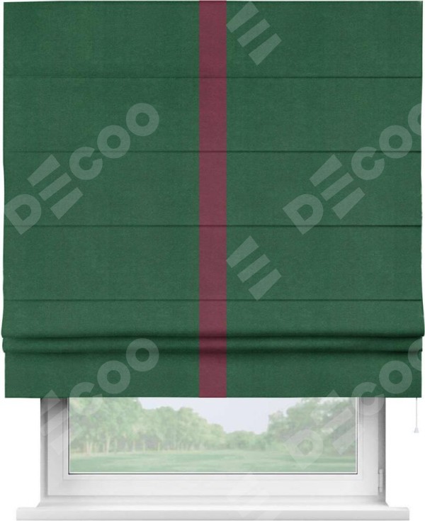 Римская штора «Кортин» с кантом Хайвэй, для проема, ткань вельвет зеленый