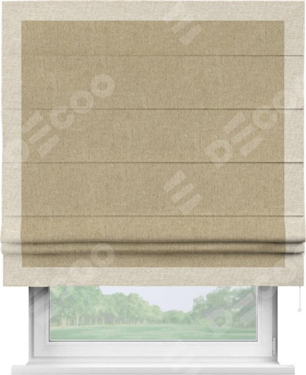 Римская штора «Кортин» с кантом Чесс, для проема, ткань стиф димаут бежевый