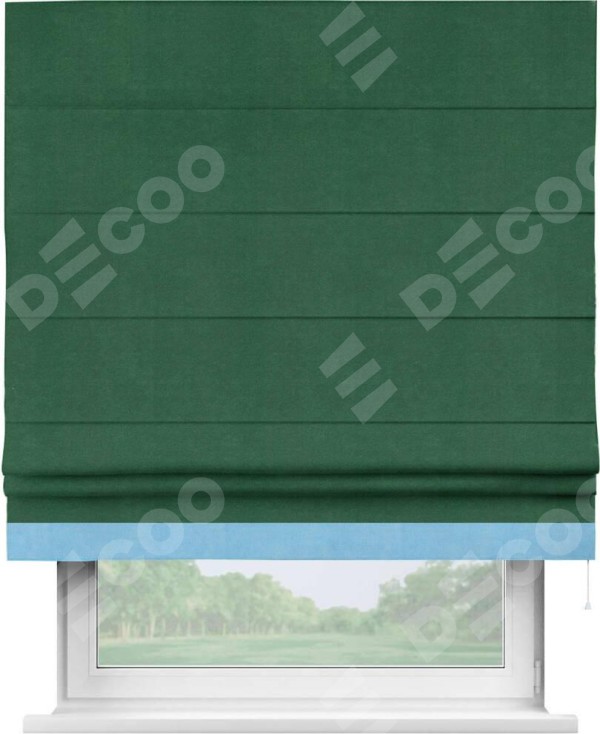 Римская штора «Кортин» с кантом Джестер, для проема, ткань вельвет зеленый