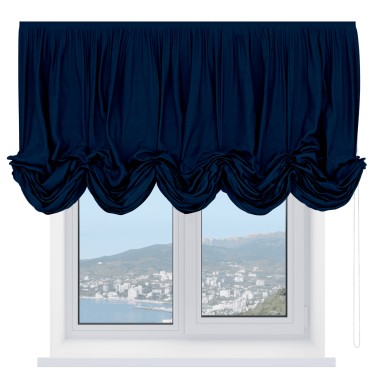 Австрийская штора «Кортин», ткань вельвет тёмно-синий