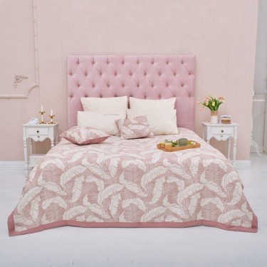 Покрывало хлопковое Этель «Перья» 200х240 см, цвет бежевый, 100% хлопок, 300гр/м2