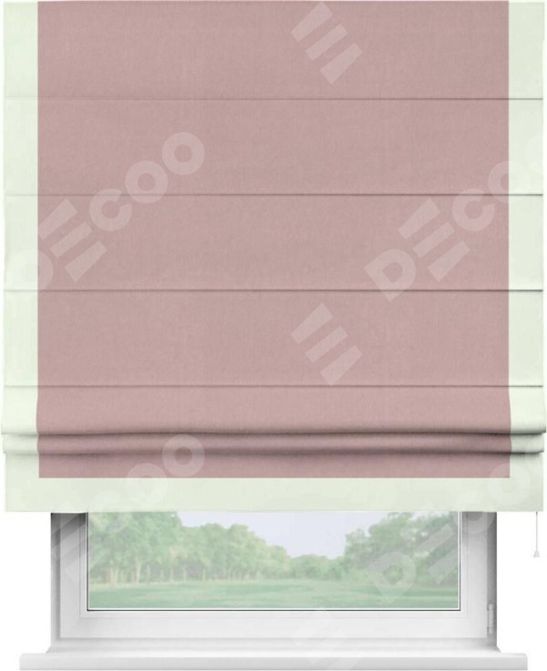 Римская штора «Кортин» с кантом Виктория, для проема, ткань вельвет розовая пудра
